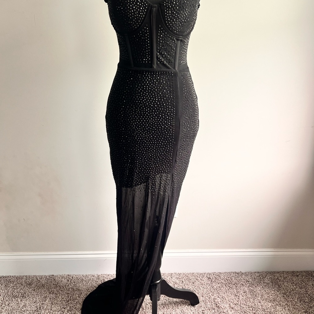 Corset Rhinestone Dress Mesh Formal Dress